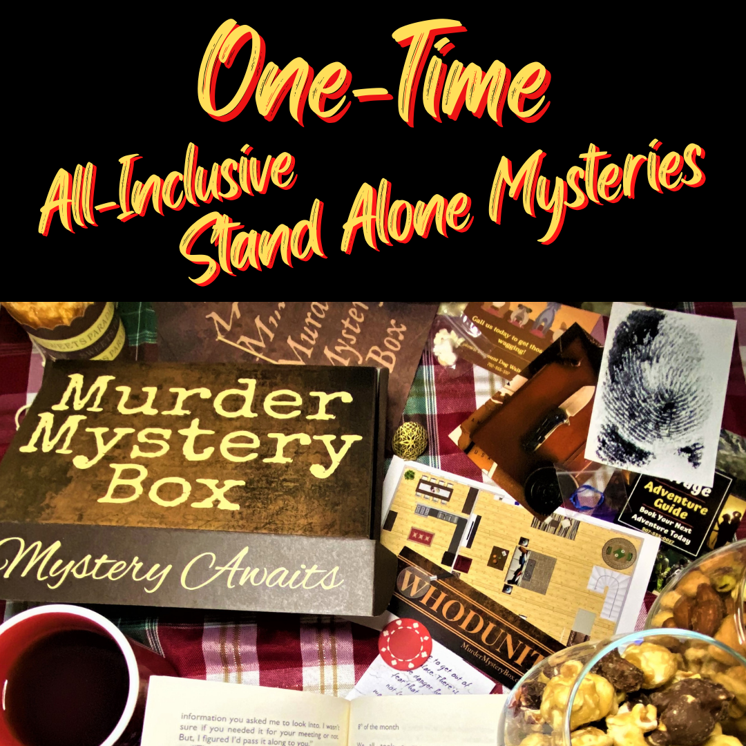 One Time Stand Alone Murder Mystery Box All Inclusive with free shipping